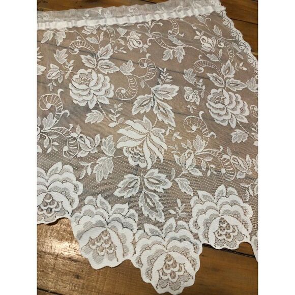 Vintage Lace Embroidered Window Curtain Drapery Swag Valance Floral - Picture 3 of 4